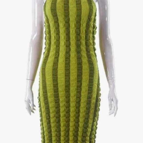 Stripe Print Halter Popcorn Dress - Picture 4 of 6